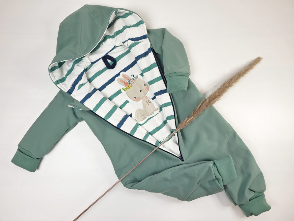 Softshell-Overall | "Anzuch für Usselich" | gefüttert | Frühlingsfreunde | Pistazie-Hase | Gr. 74