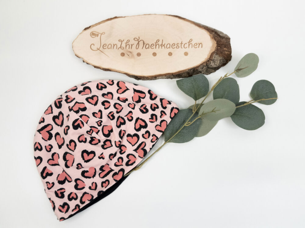 Beanie-Mütze | "Für auffet Köppken" | Leopard pink-schwarz | KU 52-54