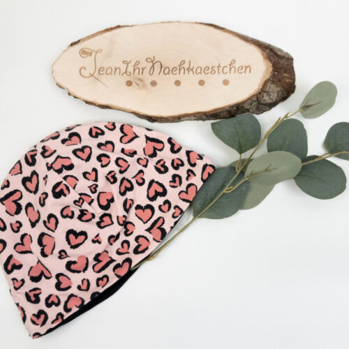 Beanie-Mütze | "Für auffet Köppken" | Leopard pink-schwarz | KU 52-54
